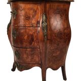 Louis XV style chest of drawers, richly inlaid, animated front and side. 19th century