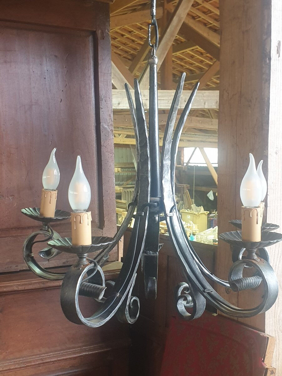 Lustre fer forgé 5 lampes - XXè
