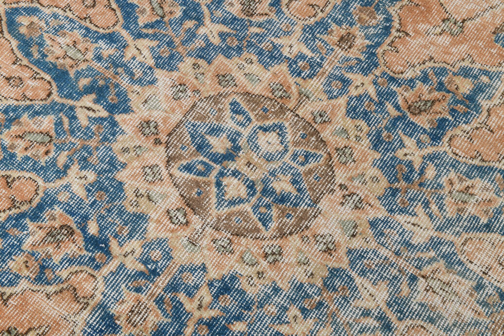 Soft Peach & Blue Oushak Vintage Rug, Made in Anatolian, 220x304 Cm