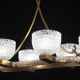 Art Decò Seguso Oval Mid-Century Six- Light Murano Glass and Brass Chandeli