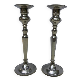 Pair of vintage silver metal candlesticks