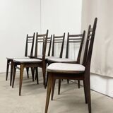 Set of 6 wooden and gray fabric chairs
