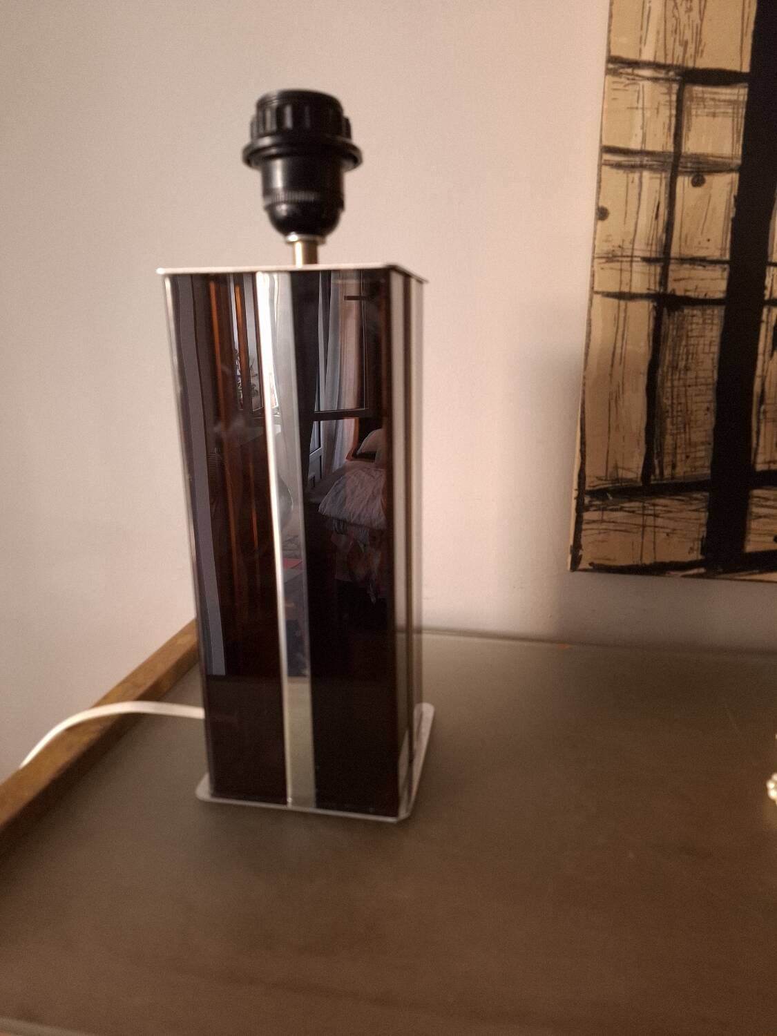 Pied de lampe années 70'S en plexi et chrome