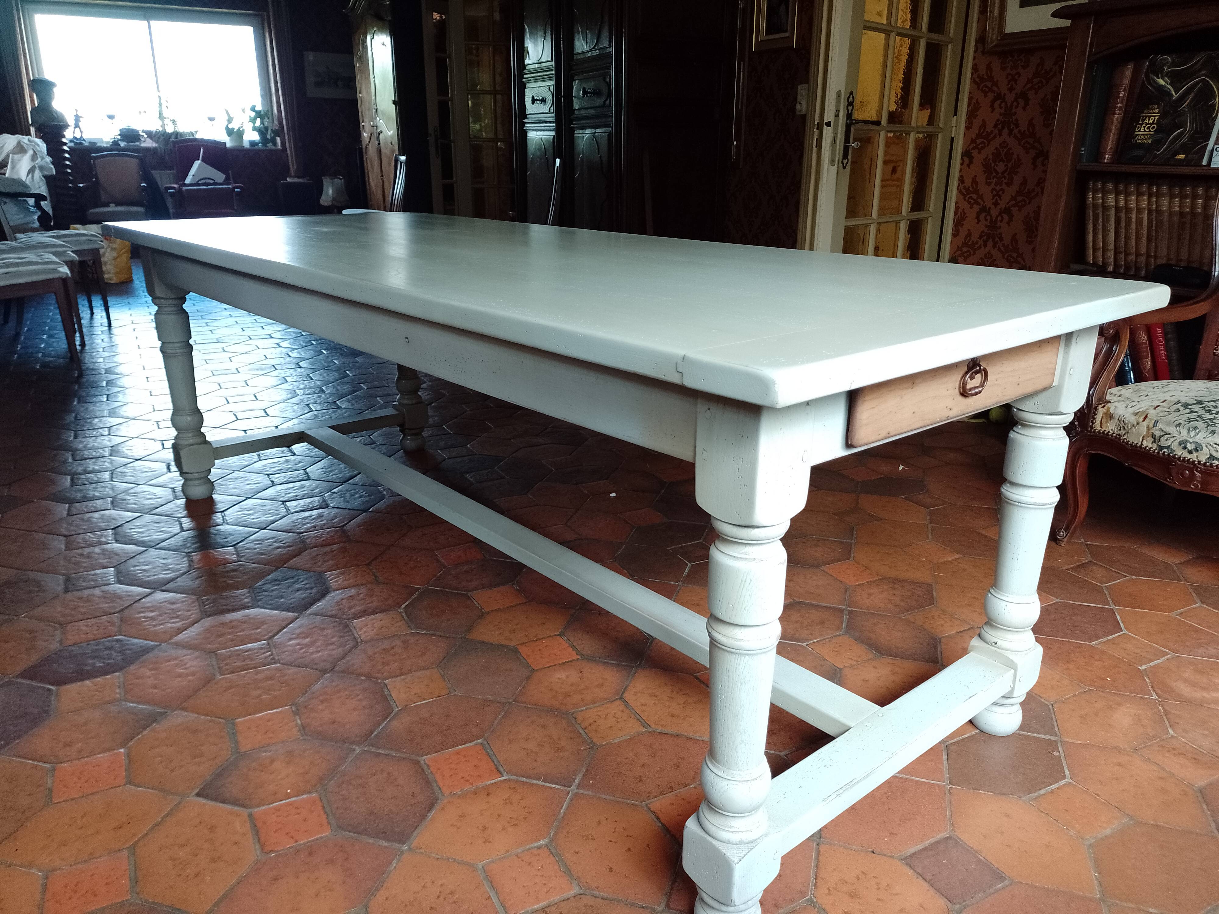 Antique solid oak farmhouse table with turned legs