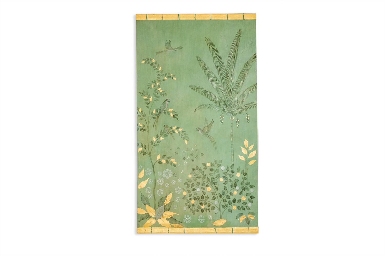 Painted canvas, contemporary decorative panel, parrots and bird.