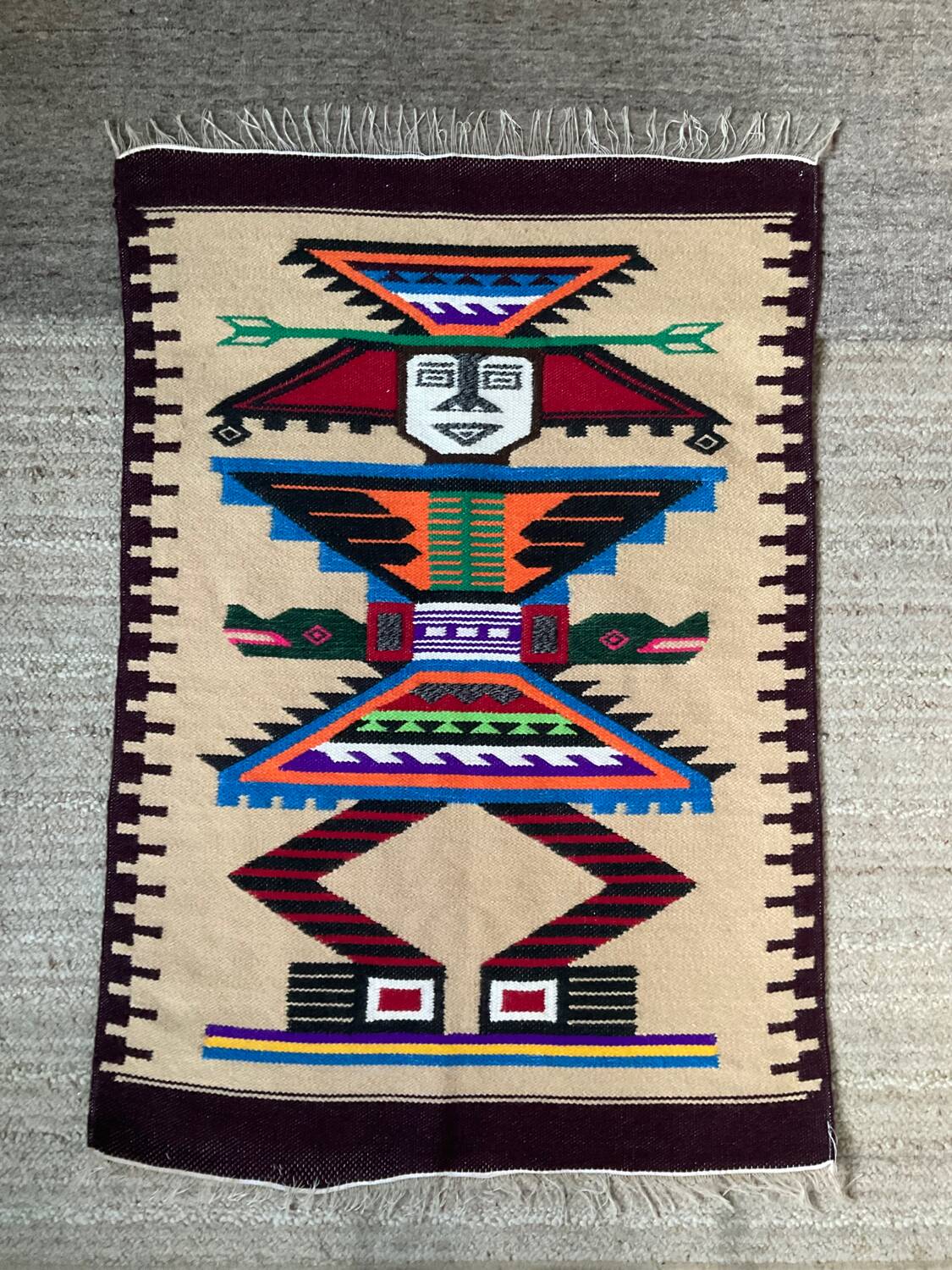 Vintage 100% woven wool rug