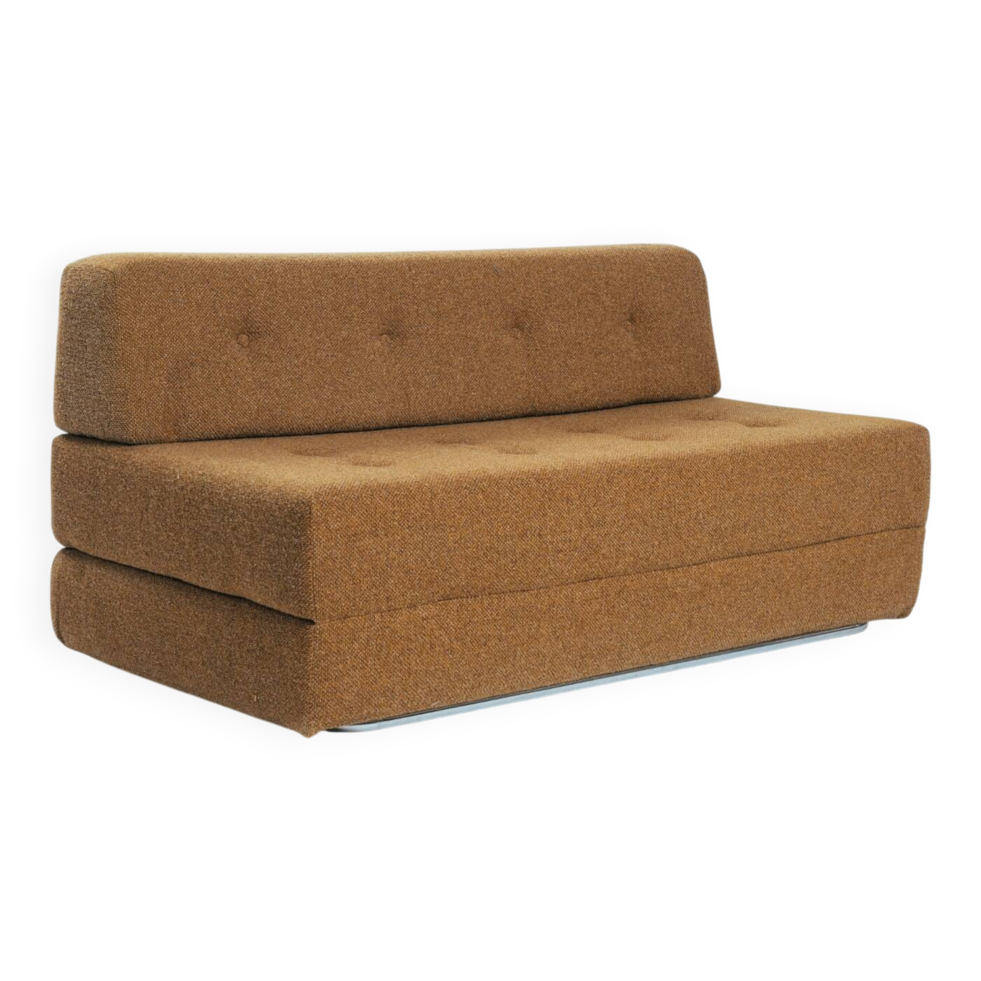 Bauhaus style tubular sleeping sofa in yellow ocre wool