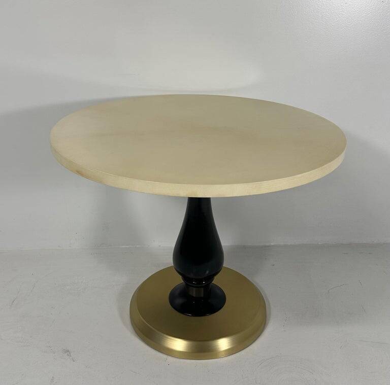 Italian Art Deco Coffee Table in Parchment, Black Lacquer and Brass