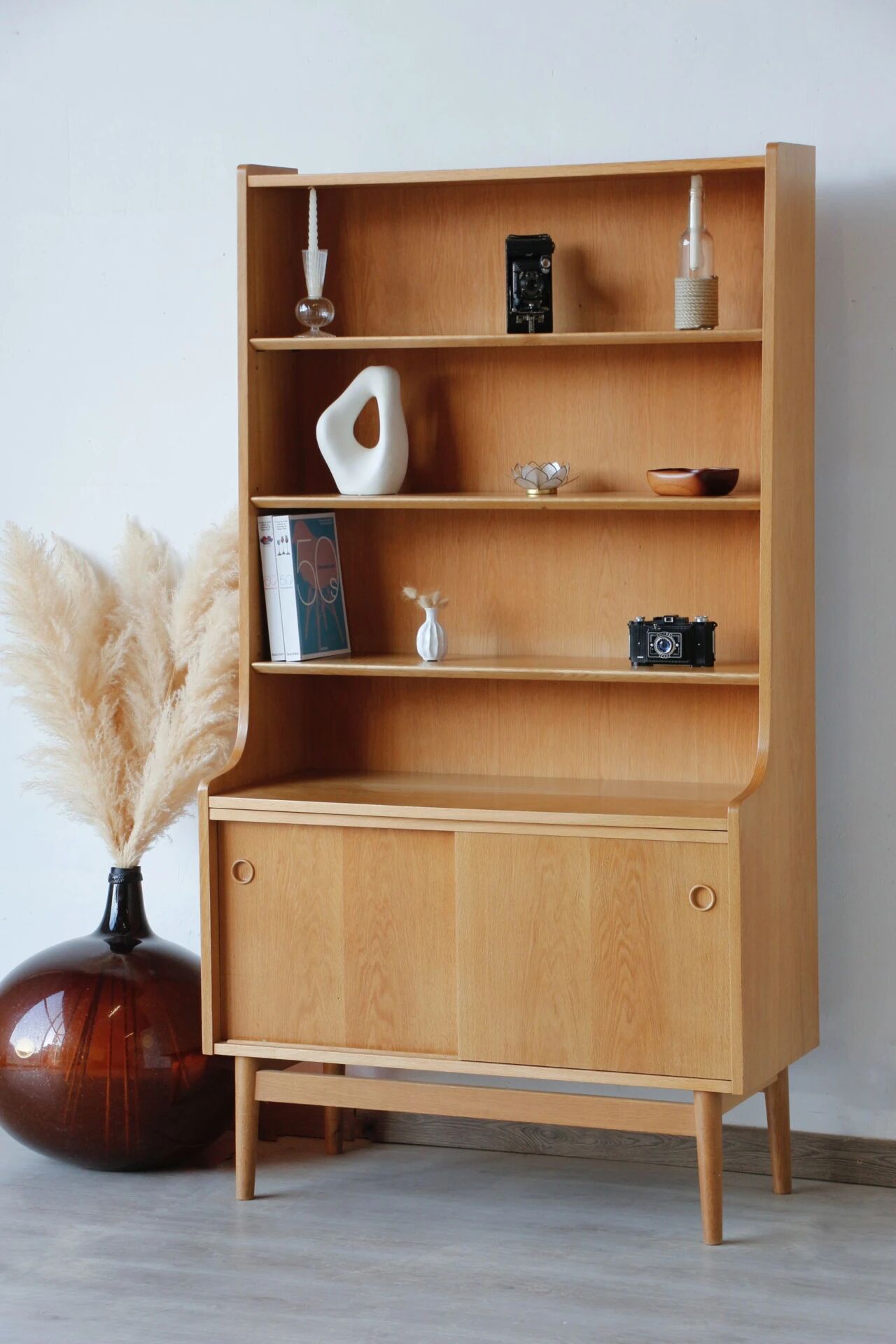 Renovated vintage Scandinavian oak library