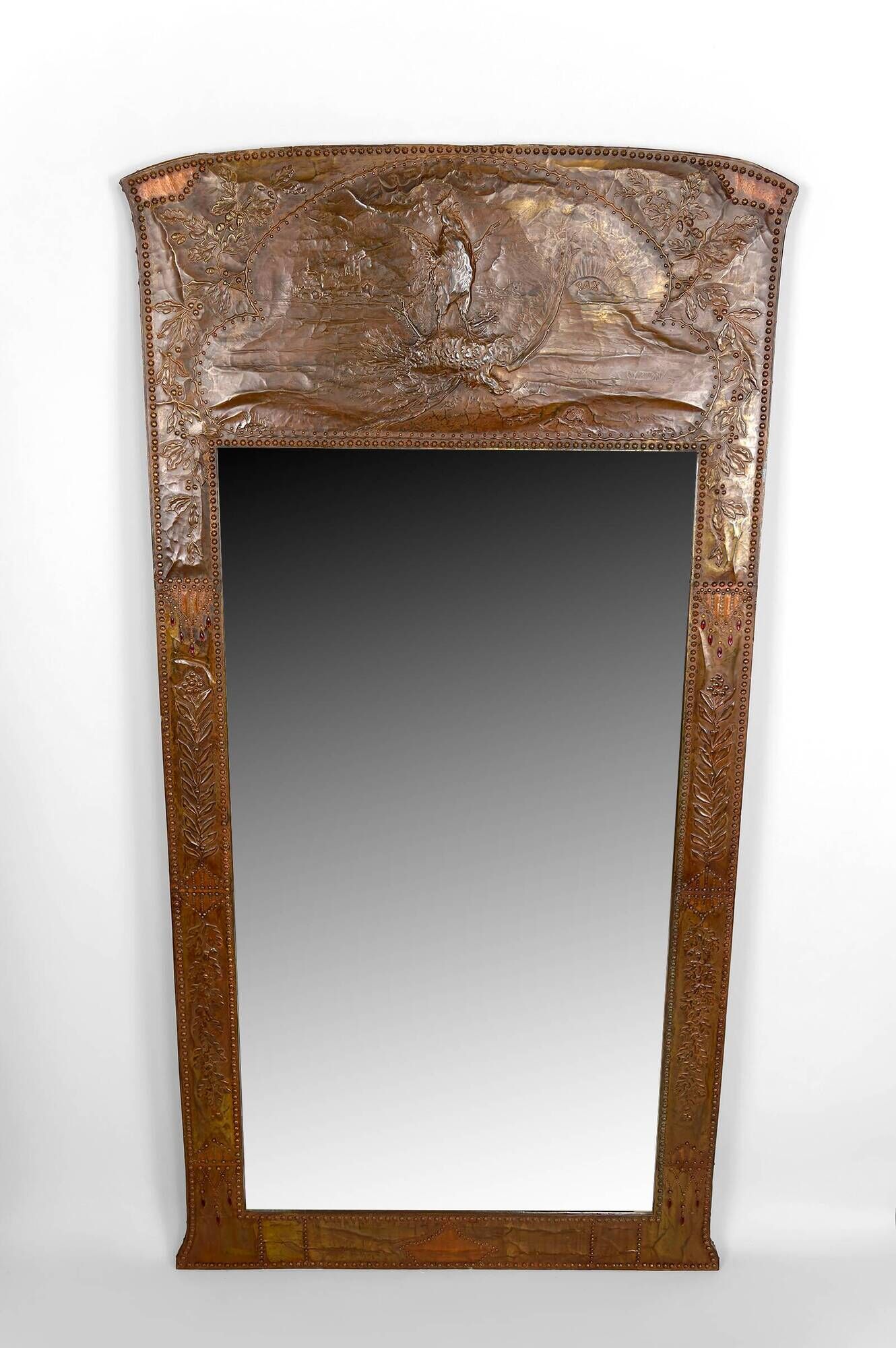 Art Nouveau mirror, "The French Rooster Triumphant over the German Eagle", 1916