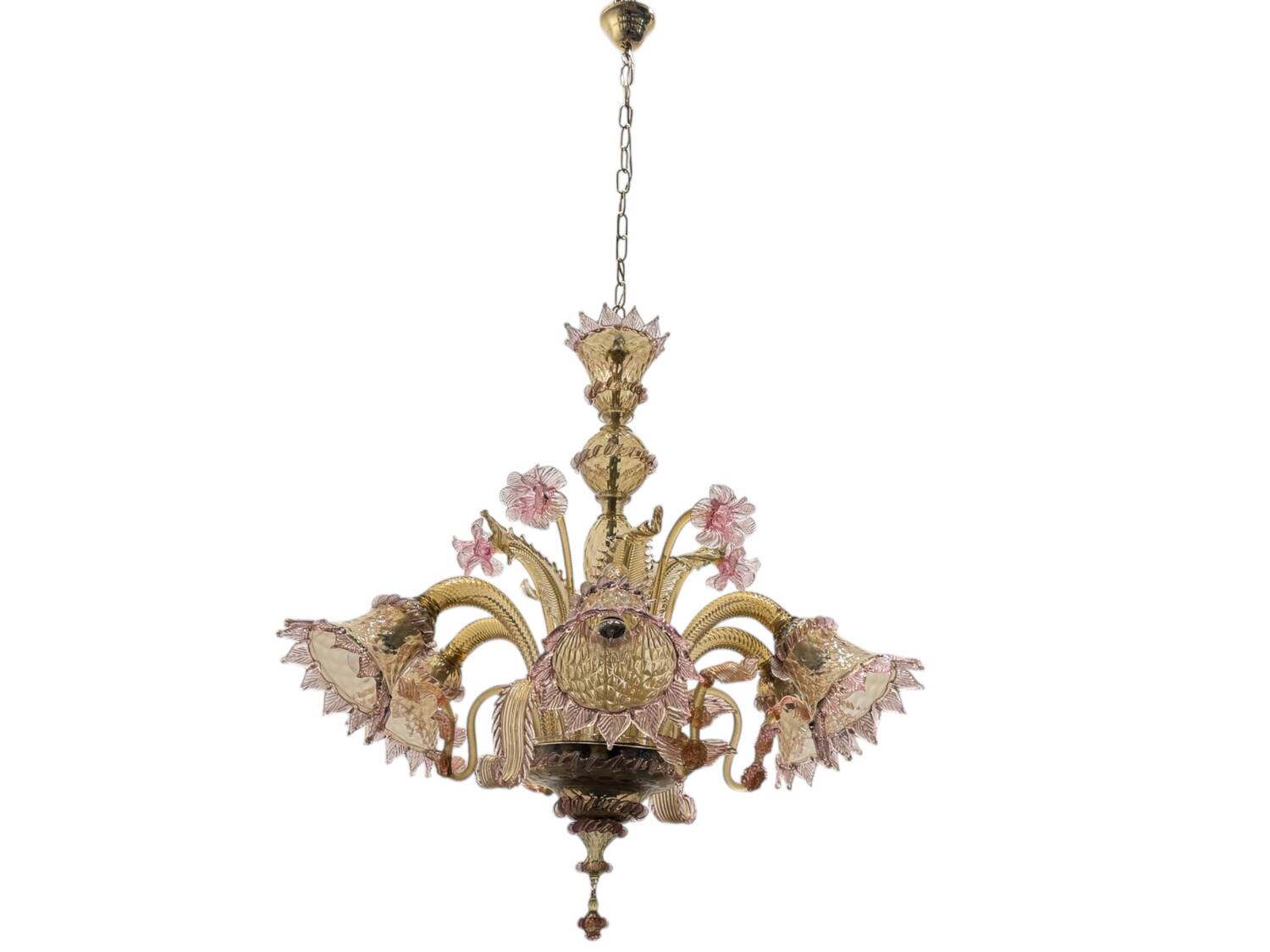 Venetian Pink Amber Murano Glass Chandelier 1960’s