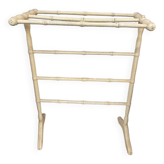 Old towel holder in beige patinated wood early 20th century with several levels