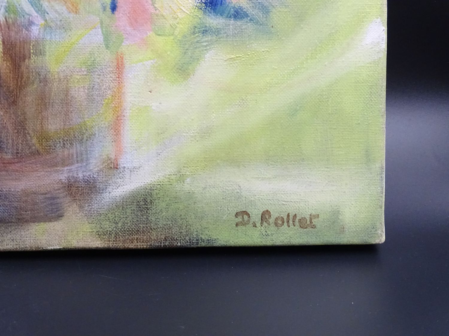 Contemporary painting: The bouquet of flowers - Very soothing colors - 40x40 cm- signed Rollet