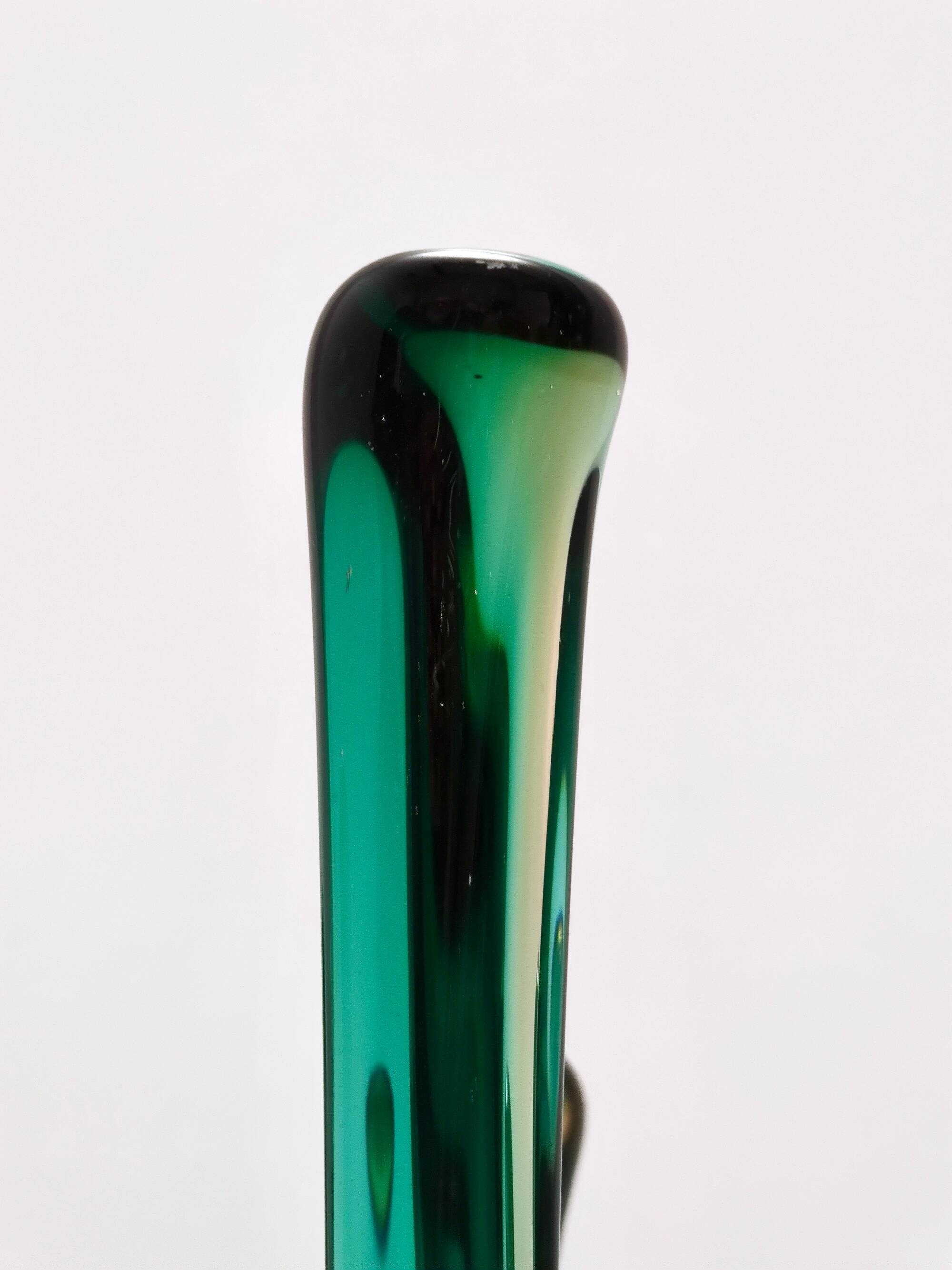 Green and Amber Murano Glass Centerpiece Vase, Italy