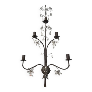 Contemporary rush and crystal flowers wall lamp