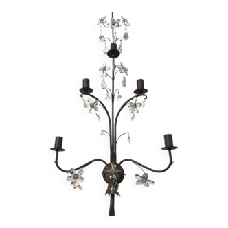 Contemporary rush and crystal flowers wall lamp