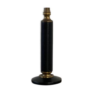 French mid-century black leather and brass table lamp