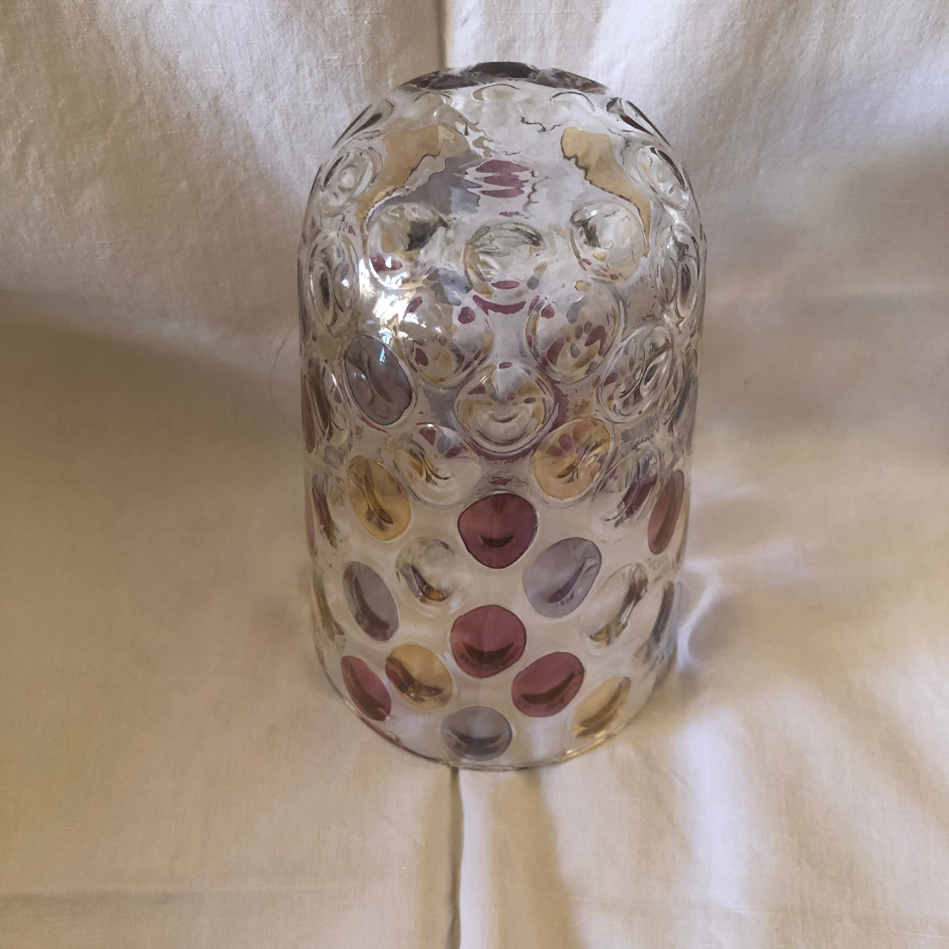 Glass vase blown colored lozenges
