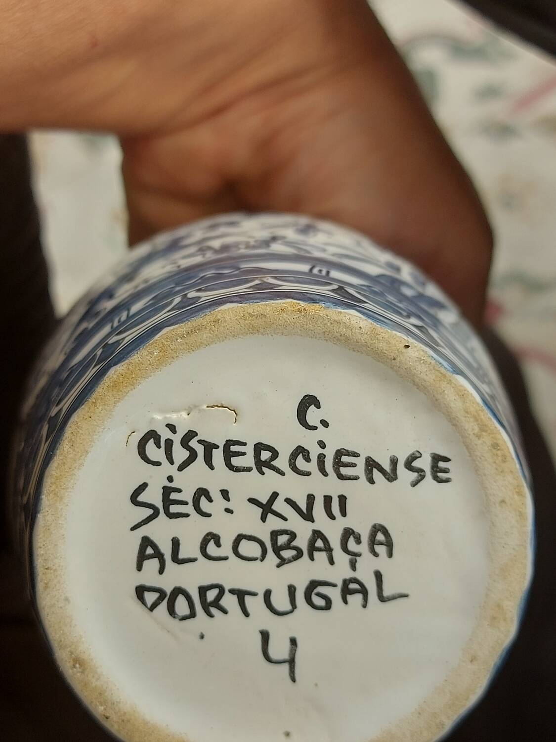 Handmade blue deco earthenware vase signed from Portugal