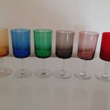 6 straight wine glasses in different colors with colorless stems 10cl - vintage