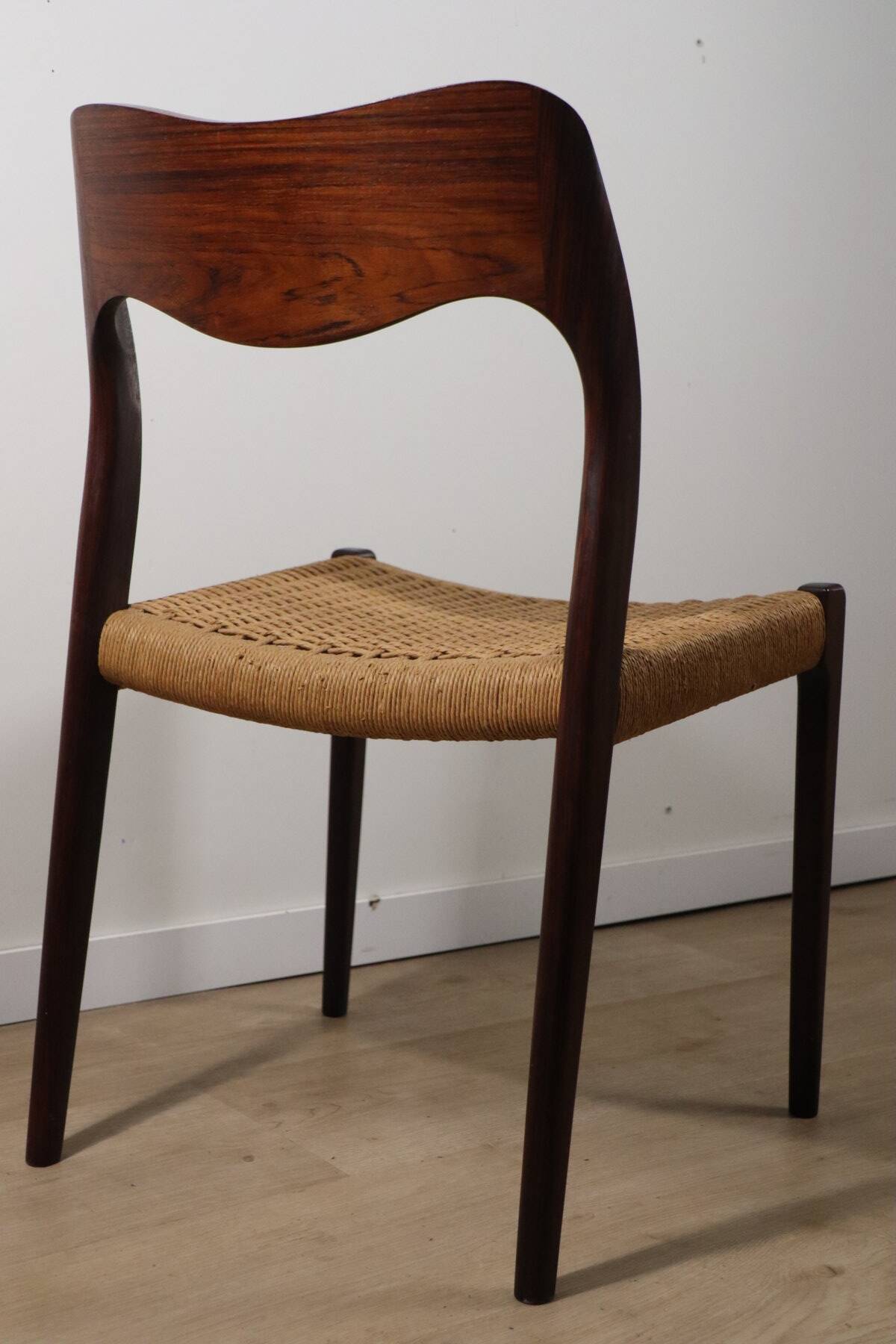 Scandinavian chair model 71 by Niels Otto Moller in teak and rope