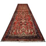 Vintage Mid-Century Geometric Runner, Hand-Knotted Wool Stair & Hallway Rug