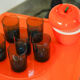 Lemonade glasses with magnetized tray, 70s' vintage