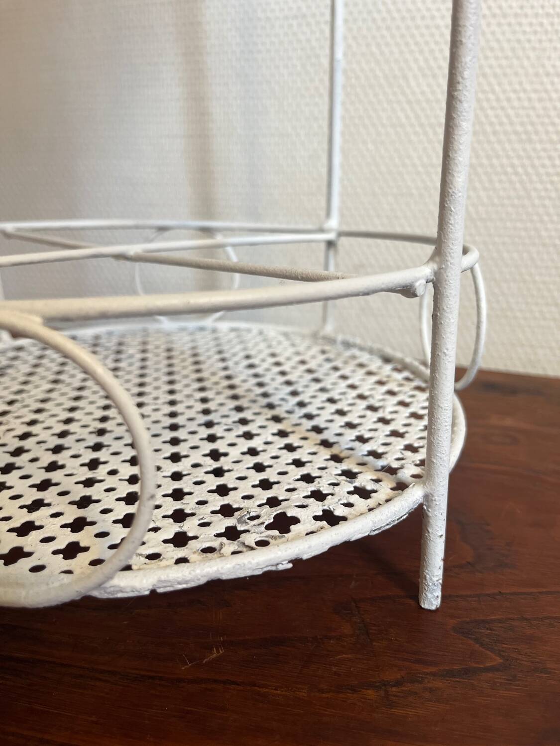 White perforated metal side table