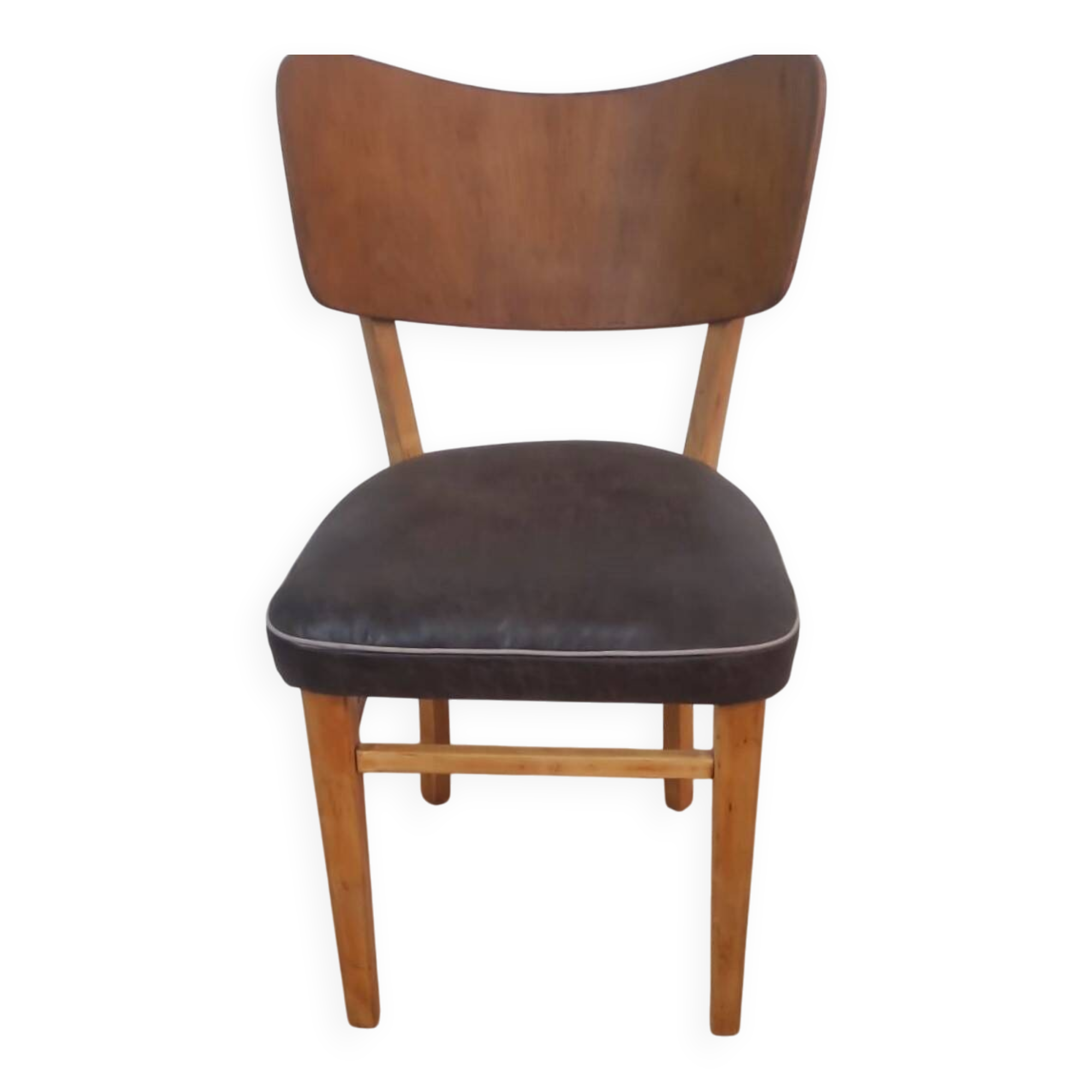 Vintage wooden and leather chair – 1950s
