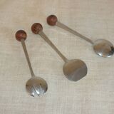3 couverts à condiment 1970 Eloi Pernet inox et bois