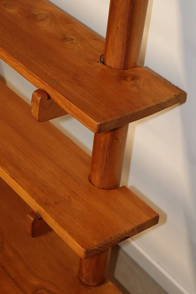 Vintage wall shelf unit in solid elm, 1970s