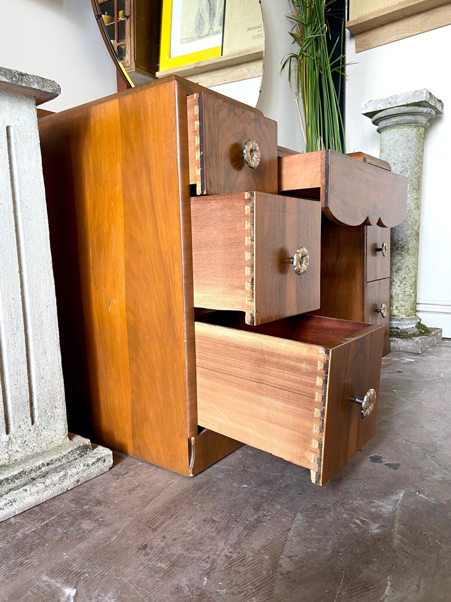 7-drawer wooden dressing table with beveled mirror 1950s