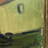 Painting "Village by the sea" made in oil on canvas signed Juanola