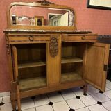 Art Deco solid wood sideboard with mirror and marble top