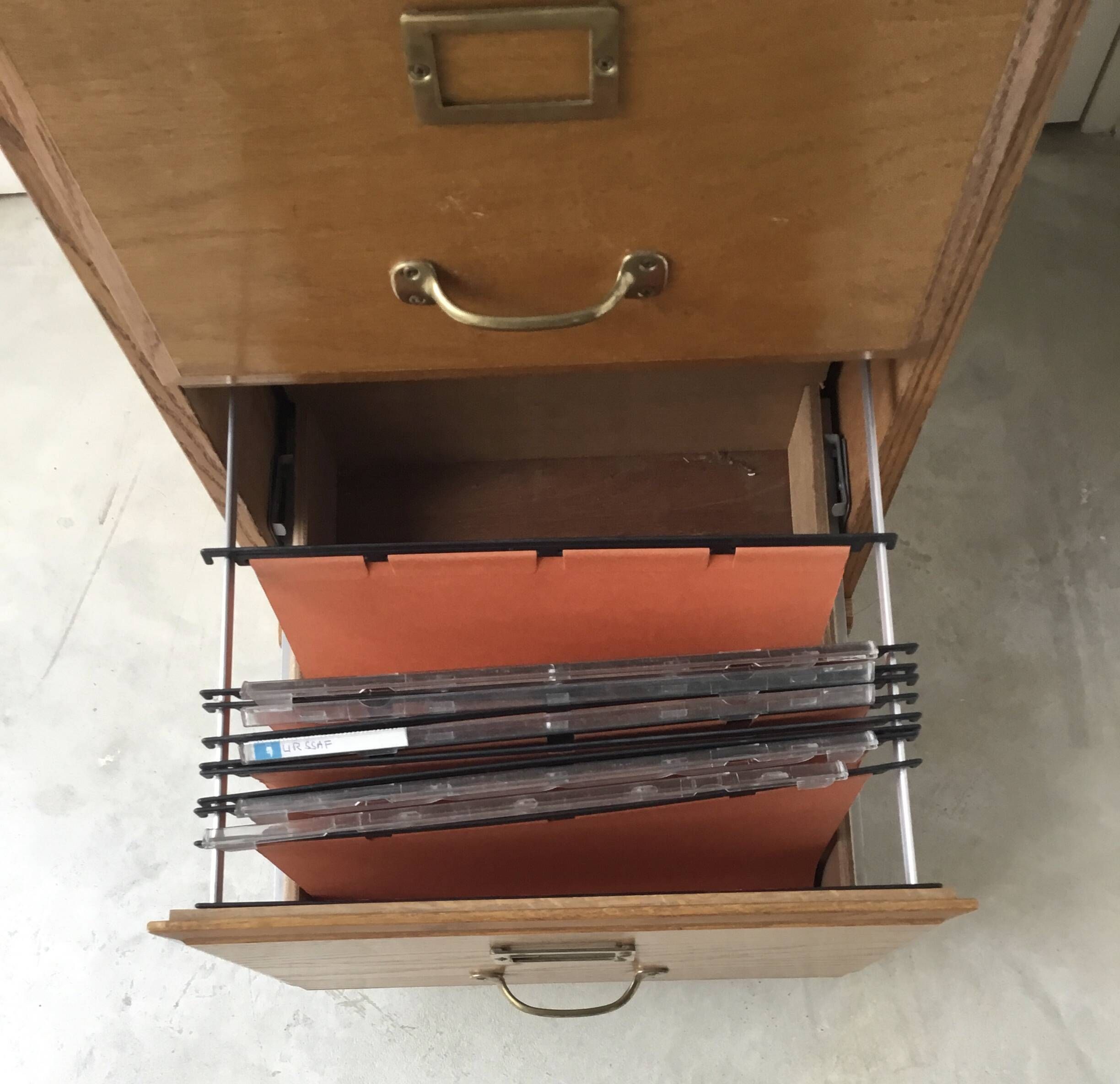 Wooden filing cabinet with 2 drawers - vintage trade furniture 1950