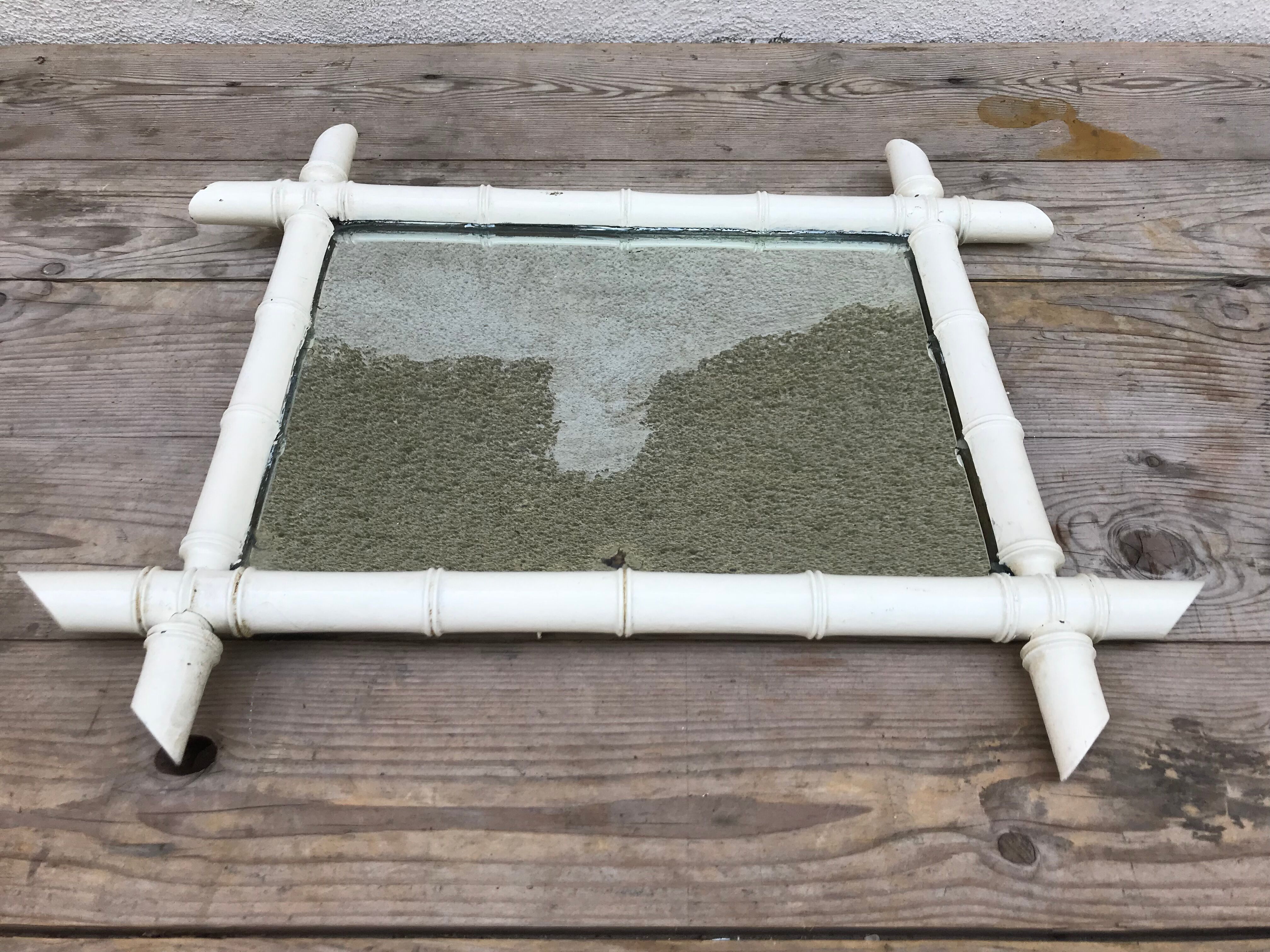 Mirror old wood bamboo 60s - 53x44cm