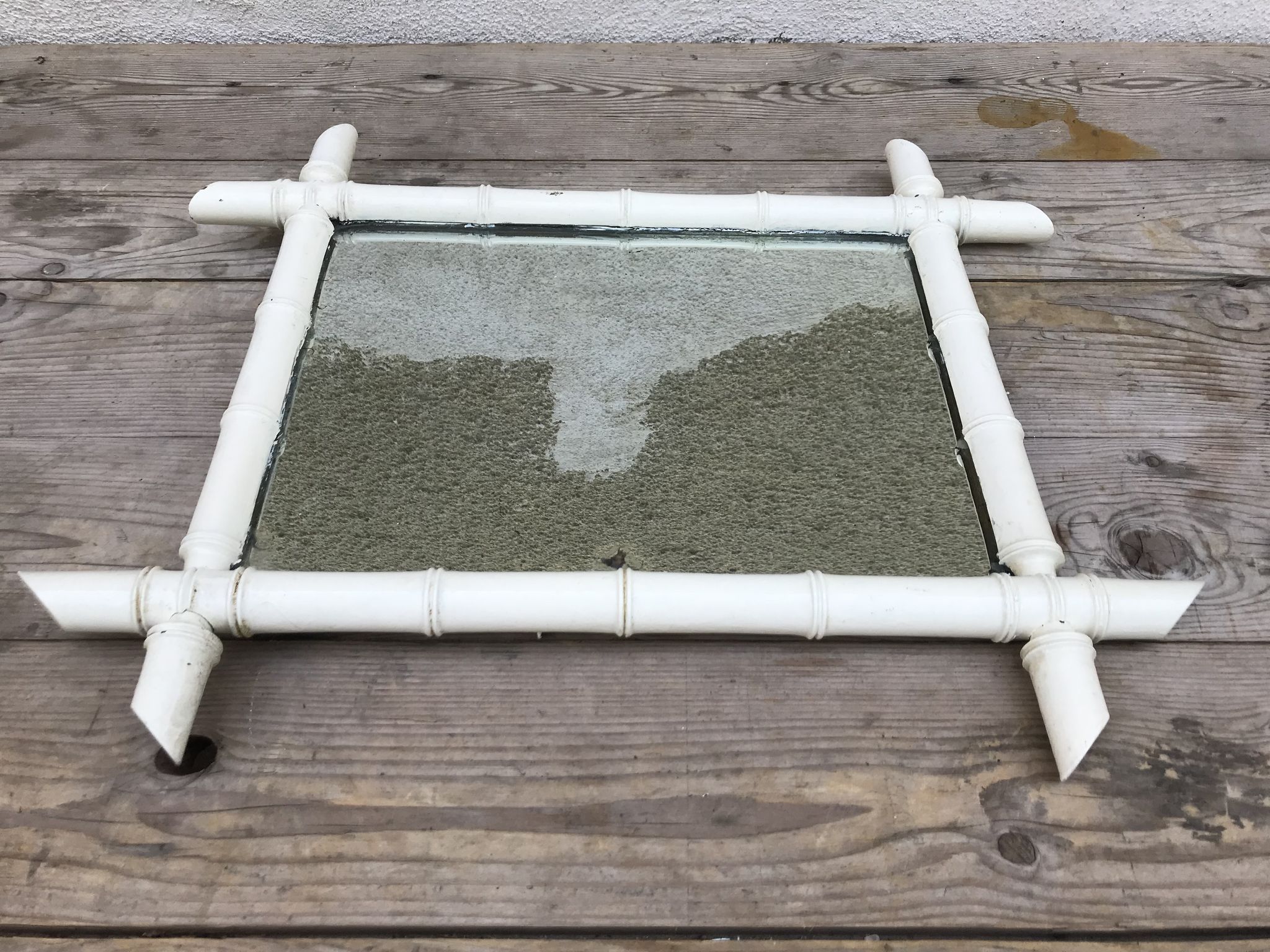Mirror old wood bamboo 60s - 53x44cm