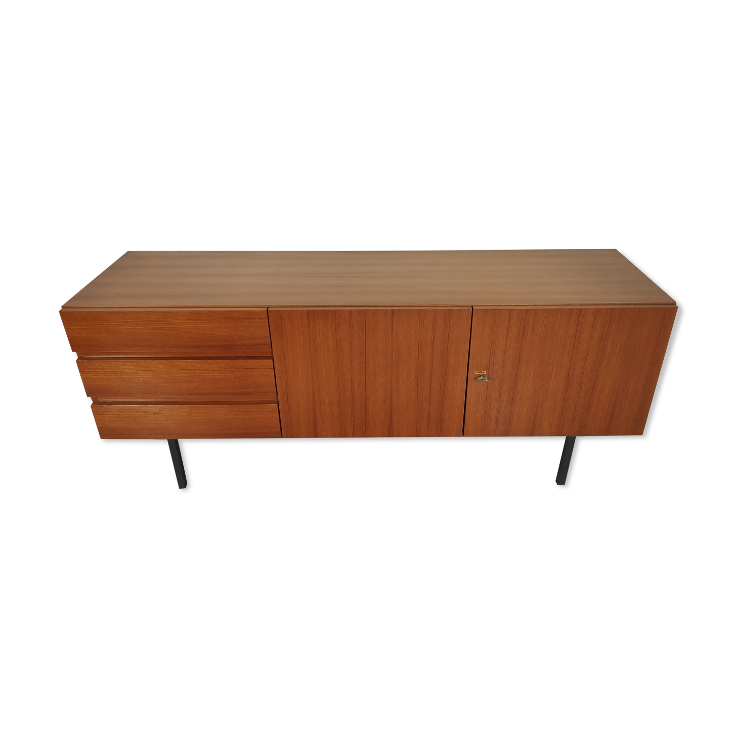 Scandinavian vintage teak and metal long sideboard, 60s