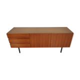 Scandinavian vintage teak and metal long sideboard, 60s