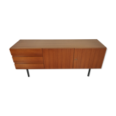 Scandinavian vintage teak and metal long sideboard, 60s