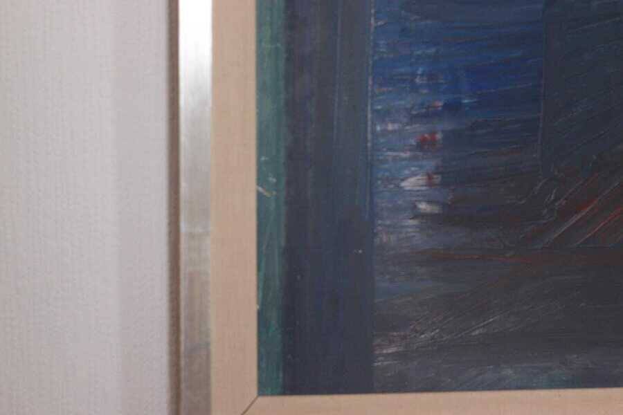 Original mid-century Swedish oil on panel – “City” by Tore Hultcrantz – vintage & framed – 74 × 62 cm (29.1" × 24.4")