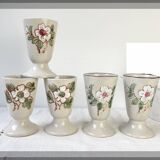 5 Mazagrans en grès vintage motif Fleuri Made in Corée 1980