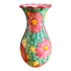 Vintage Floral Ceramic Vase - Large Barbotine Vase with Pink Flowers