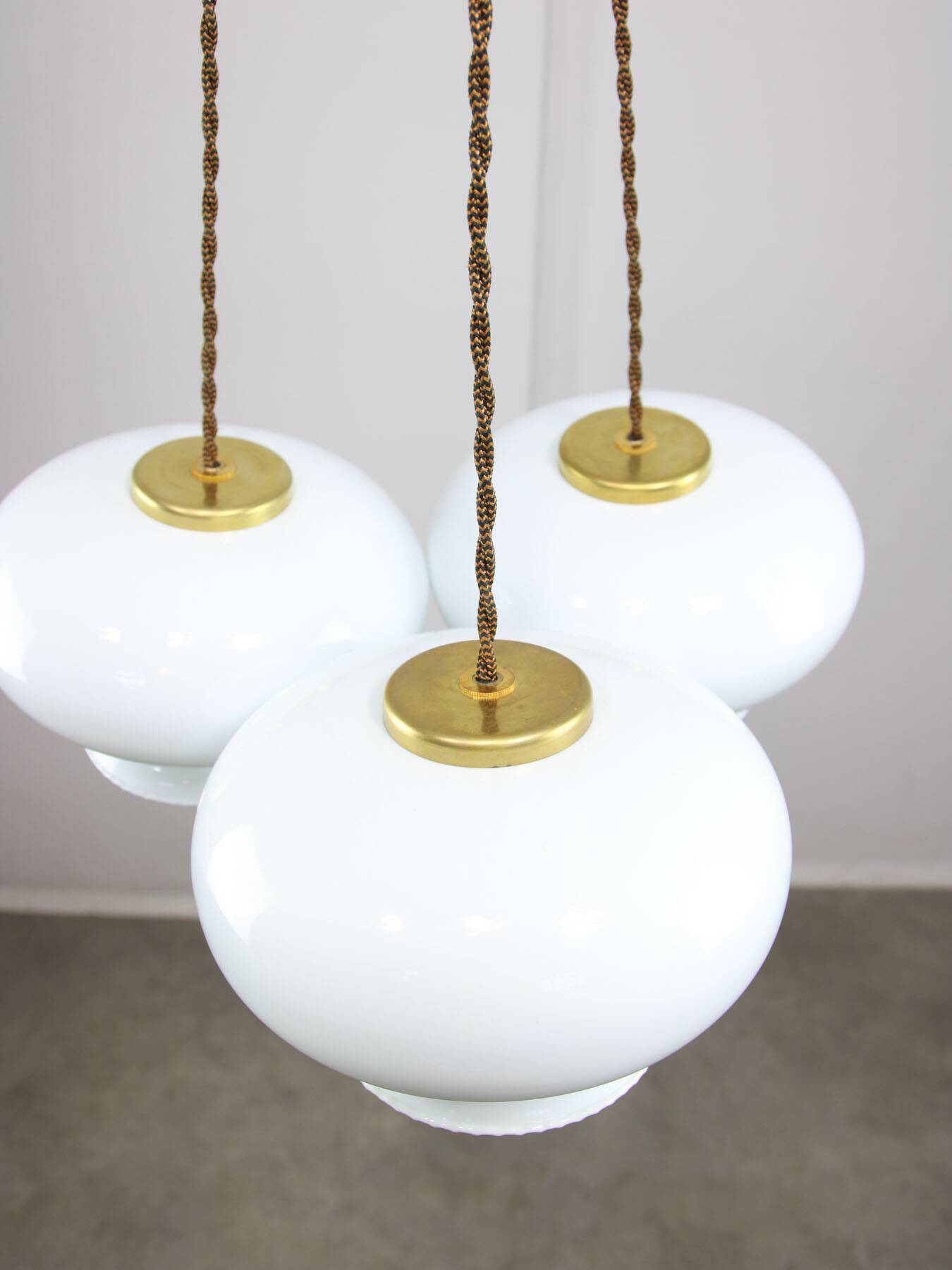 Mid-Century Italian Opaline Glass & Brass Pendant Lamp, set of 3