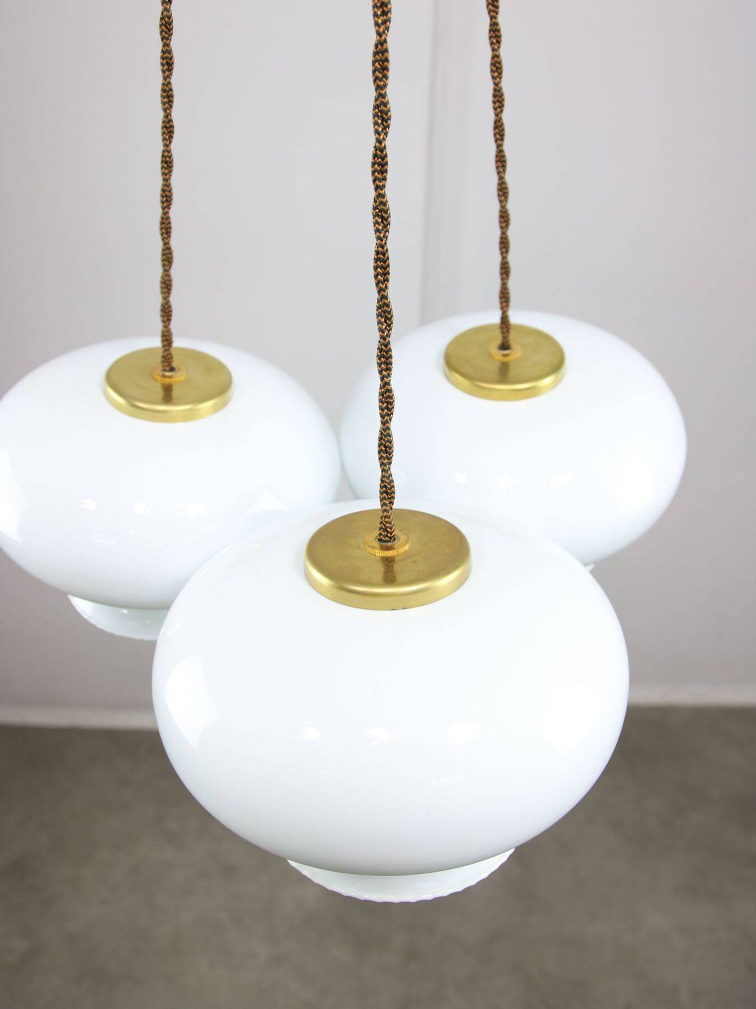 Mid-Century Italian Opaline Glass & Brass Pendant Lamp, set of 3