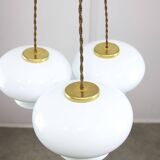 Mid-Century Italian Opaline Glass & Brass Pendant Lamp, set of 3