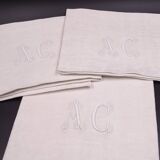 Set of 17 old damasked towels and monogram ac