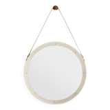 Jacques Adnet original cream leather mirror from around 1940.