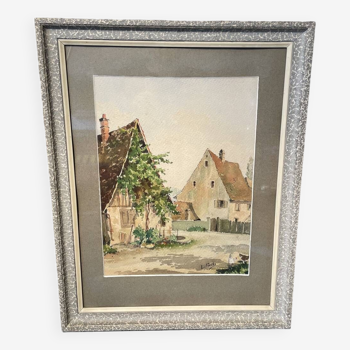 Aquarelle cour de ferme alsacienne lucien fuchs