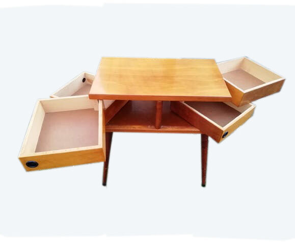Travailleuse en bois vintage style scandinave pieds compas